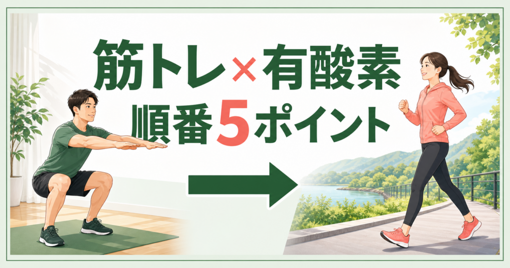 筋トレと有酸素運動の順番5ポイントを示す初心者向けイラスト