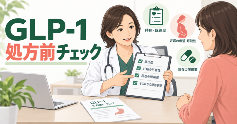 GLP-1処方前に持病・妊娠可能性・服用薬を医師と確認する様子
