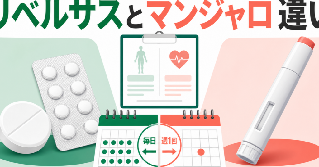 リベルサス錠とマンジャロ注射の違いを示す比較イラスト