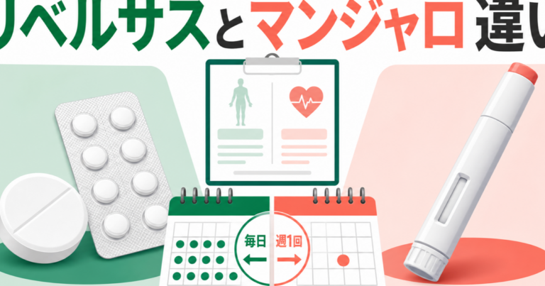 リベルサス錠とマンジャロ注射の違いを示す比較イラスト