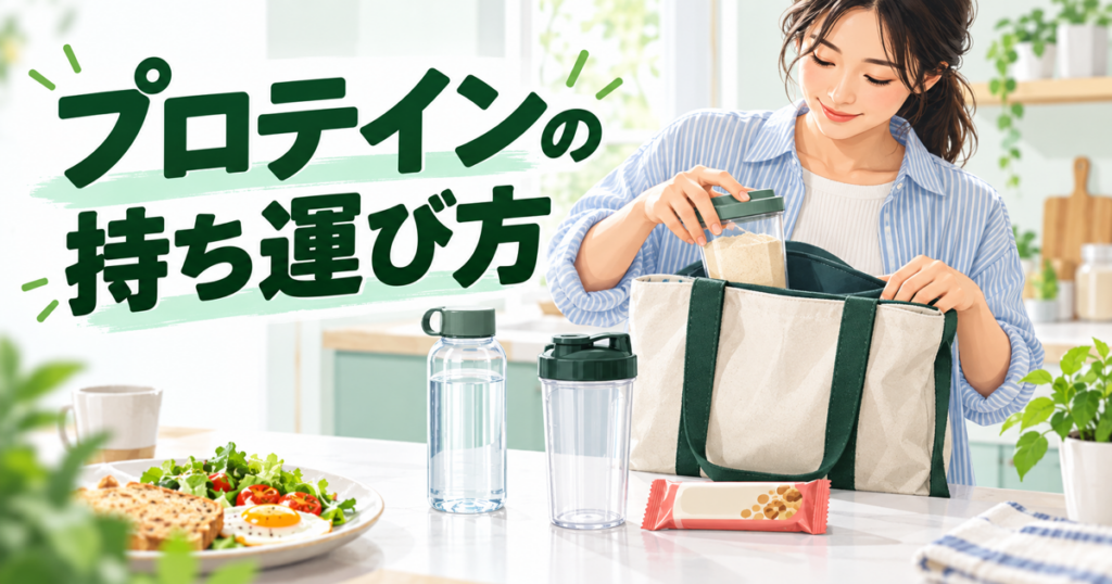 プロテインの粉と水を分けて外出の準備をするイラスト