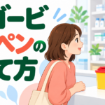ウゴービの使用済み器具について薬局で回収方法を確認するイラスト